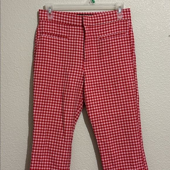 Zara Red Gingham Cropped Hailey Pant High Rise - Picture 3 of 6